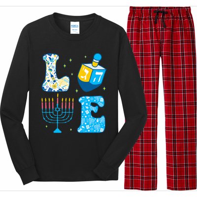 Love Cute Hanukkah Dreidel Menorah Chanukah Jewish Holiday Long Sleeve Pajama Set