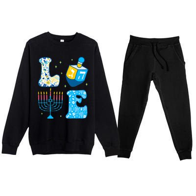 Love Cute Hanukkah Dreidel Menorah Chanukah Jewish Holiday Premium Crewneck Sweatsuit Set