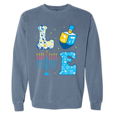 Love Cute Hanukkah Dreidel Menorah Chanukah Jewish Holiday Garment-Dyed Sweatshirt