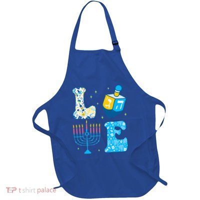 Love Cute Hanukkah Dreidel Menorah Chanukah Jewish Holiday Full-Length Apron With Pockets
