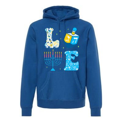 Love Cute Hanukkah Dreidel Menorah Chanukah Jewish Holiday Premium Hoodie