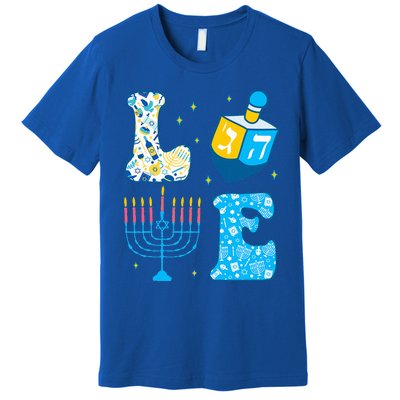 Love Cute Hanukkah Dreidel Menorah Chanukah Jewish Holiday Premium T-Shirt