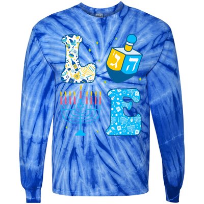 Love Cute Hanukkah Dreidel Menorah Chanukah Jewish Holiday Tie-Dye Long Sleeve Shirt