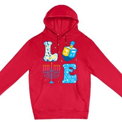 Love Cute Hanukkah Dreidel Menorah Chanukah Jewish Holiday Premium Pullover Hoodie