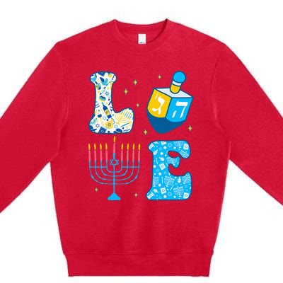 Love Cute Hanukkah Dreidel Menorah Chanukah Jewish Holiday Premium Crewneck Sweatshirt