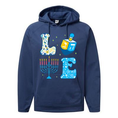 Love Cute Hanukkah Dreidel Menorah Chanukah Jewish Holiday Performance Fleece Hoodie