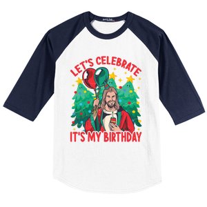 LetS Celebrate ItS My Birthday Funny Christmas Jesus Funny Gift Baseball Sleeve Shirt