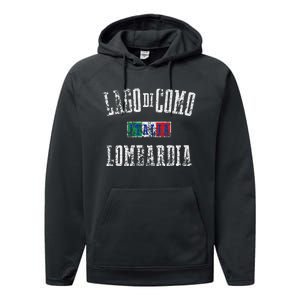 Lake Como Italy Lombardy Distressed Print Performance Fleece Hoodie