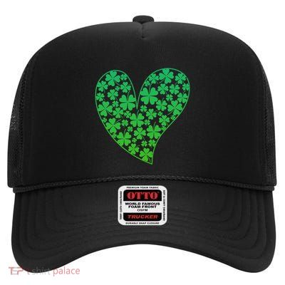 Lucky Clover Irish Shamrock Heart Love St PatrickS Day Meaningful Gift High Crown Mesh Back Trucker Hat
