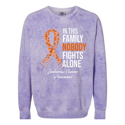 Leukemia Cancer In This Family Nobody Fights Alone Colorblast Crewneck Sweatshirt