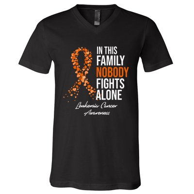 Leukemia Cancer In This Family Nobody Fights Alone V-Neck T-Shirt