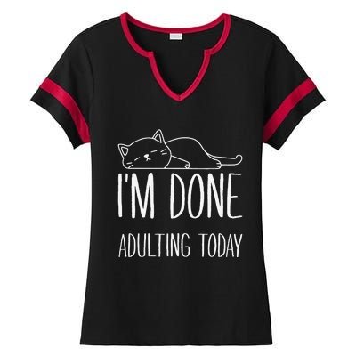 Lazy Cat Im Done Adulting Today Funny Cats Lover Meme Ladies Halftime Notch Neck Tee