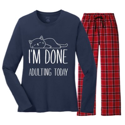 Lazy Cat Im Done Adulting Today Funny Cats Lover Meme Women's Long Sleeve Flannel Pajama Set 