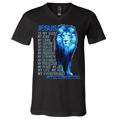 Lion Christian Jesus Is My God King Lord And Savior V-Neck T-Shirt