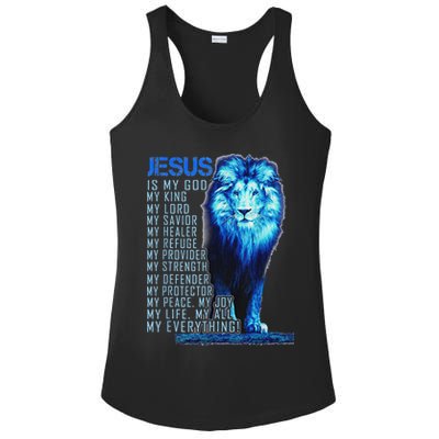 Lion Christian Jesus Is My God King Lord And Savior Ladies PosiCharge Competitor Racerback Tank
