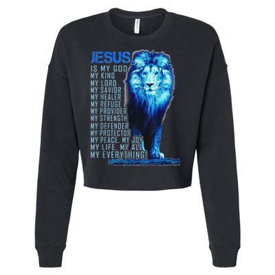 Lion Christian Jesus Is My God King Lord And Savior Cropped Pullover Crew