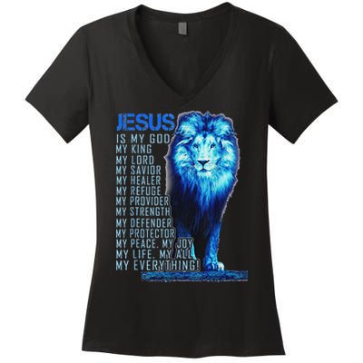 Lion Christian Jesus Is My God King Lord And Savior Women's V-Neck T-Shirt