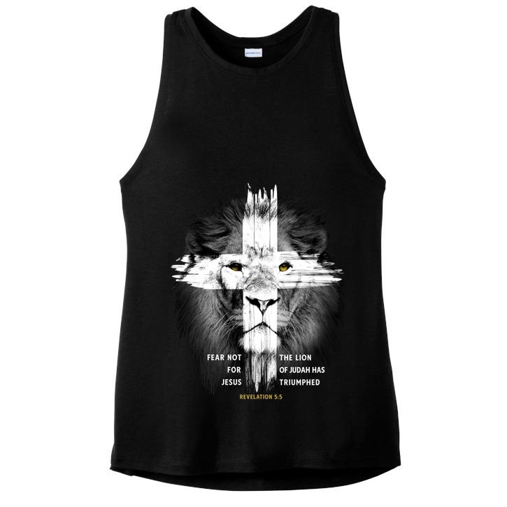 Lion Cross Jesus Christian Lord God Believer Gift Ladies PosiCharge Tri-Blend Wicking Tank
