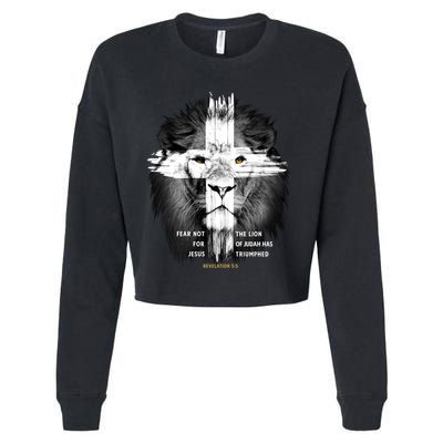 Lion Cross Jesus Christian Lord God Believer Gift Cropped Pullover Crew