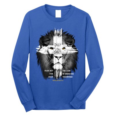 Lion Cross Jesus Christian Lord God Believer Gift Long Sleeve Shirt