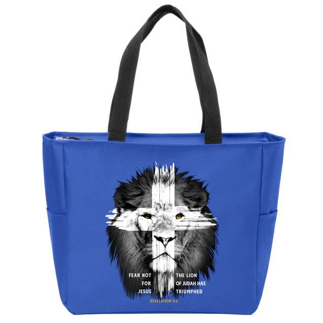 Lion Cross Jesus Christian Lord God Believer Gift Zip Tote Bag