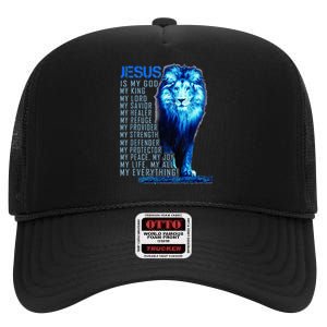 Lion Christian Jesus Is My God King Lord And Savior High Crown Mesh Back Trucker Hat