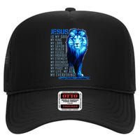 Lion Christian Jesus Is My God King Lord And Savior High Crown Mesh Back Trucker Hat