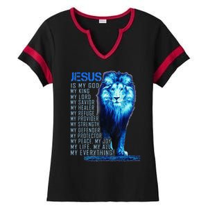 Lion Christian Jesus Is My God King Lord And Savior Ladies Halftime Notch Neck Tee