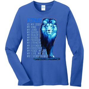 Lion Christian Jesus Is My God King Lord And Savior Ladies Long Sleeve Shirt