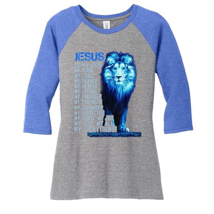 Lion Christian Jesus Is My God King Lord And Savior Women's Tri-Blend 3/4-Sleeve Raglan Shirt