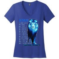 Lion Christian Jesus Is My God King Lord And Savior Women's V-Neck T-Shirt