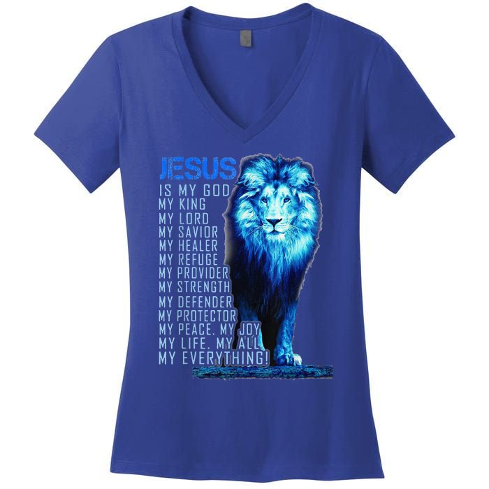 Lion Christian Jesus Is My God King Lord And Savior Women's V-Neck T-Shirt