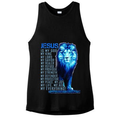 Lion Christian Jesus Is My God King Lord And Savior Ladies PosiCharge Tri-Blend Wicking Tank