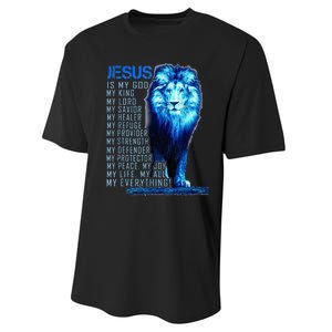 Lion Christian Jesus Is My God King Lord And Savior Performance Sprint T-Shirt