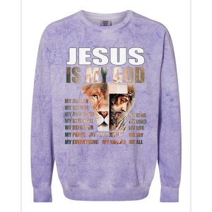 Lion Christian Jesus Is My God Lord King Savior Good Friday Colorblast Crewneck Sweatshirt