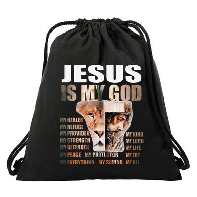 Lion Christian Jesus Is My God Lord King Savior Good Friday Drawstring Bag