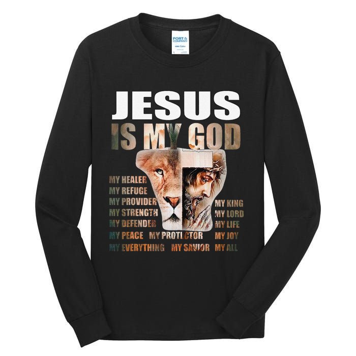 Lion Christian Jesus Is My God Lord King Savior Good Friday Tall Long Sleeve T-Shirt