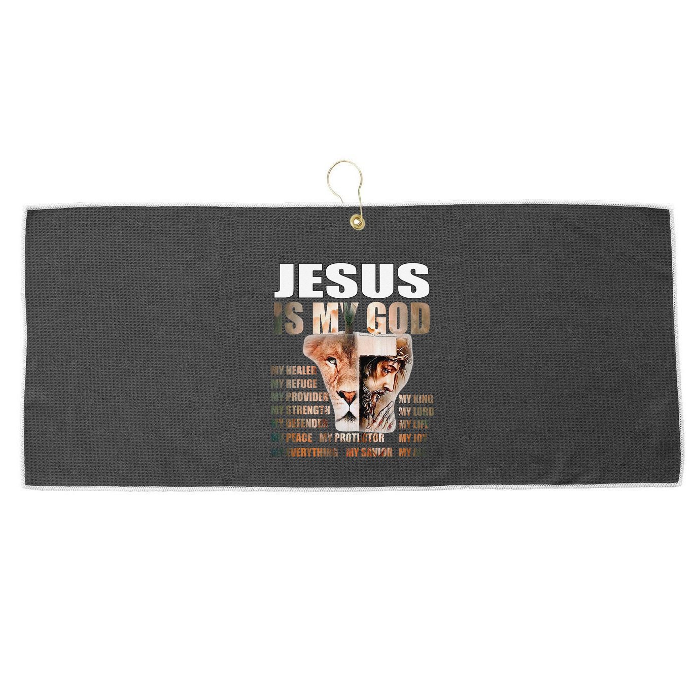 Lion Christian Jesus Is My God Lord King Savior Good Friday Large Microfiber Waffle Golf Towel