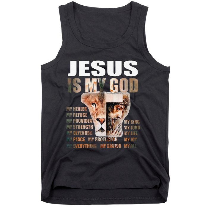 Lion Christian Jesus Is My God Lord King Savior Good Friday Tank Top