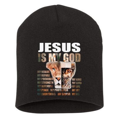 Lion Christian Jesus Is My God Lord King Savior Good Friday Short Acrylic Beanie