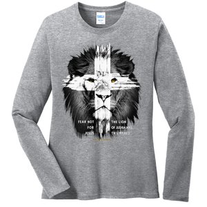 Lion Cross Jesus Christian Lord God Believer Ladies Long Sleeve Shirt