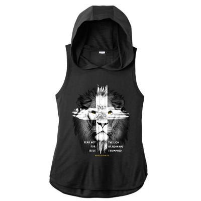 Lion Cross Jesus Christian Lord God Believer Gift Ladies PosiCharge Tri-Blend Wicking Draft Hoodie Tank