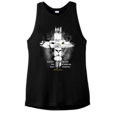 Lion Cross Jesus Christian Lord God Believer Gift Ladies PosiCharge Tri-Blend Wicking Tank