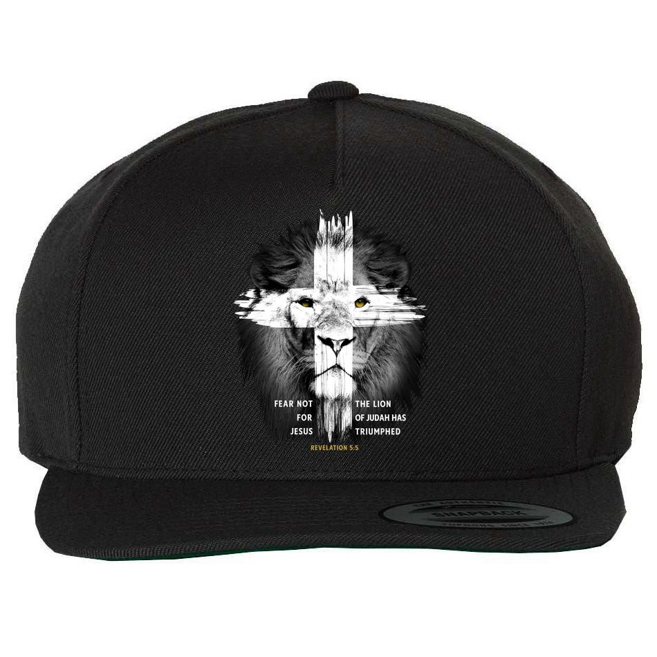 Lion Cross Jesus Christian Lord God Believer Gift Wool Snapback Cap