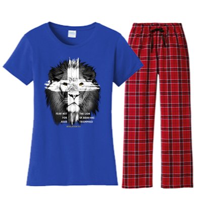 Lion Cross Jesus Christian Lord God Believer Gift Women's Flannel Pajama Set