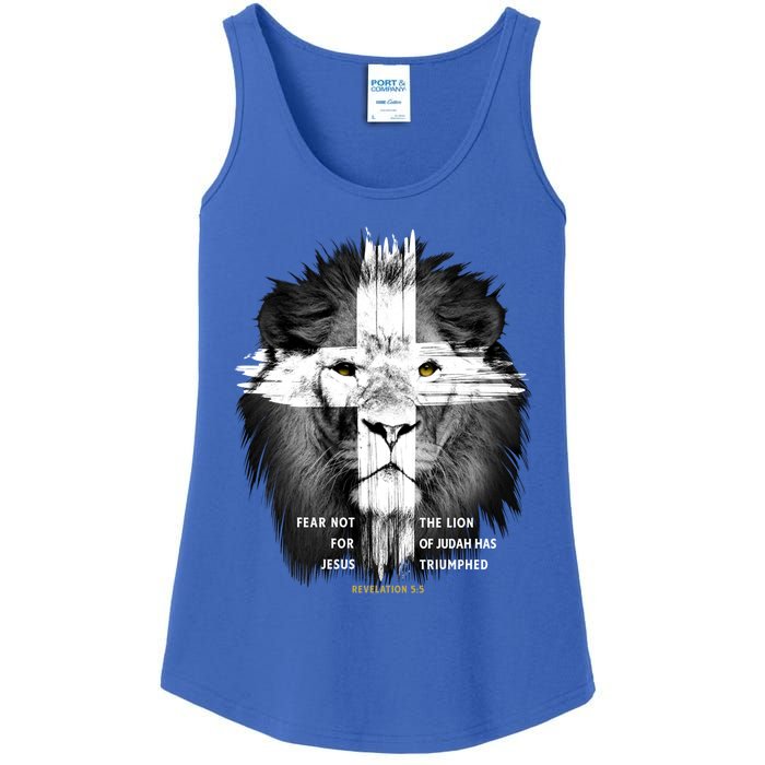 Lion Cross Jesus Christian Lord God Believer Gift Ladies Essential Tank