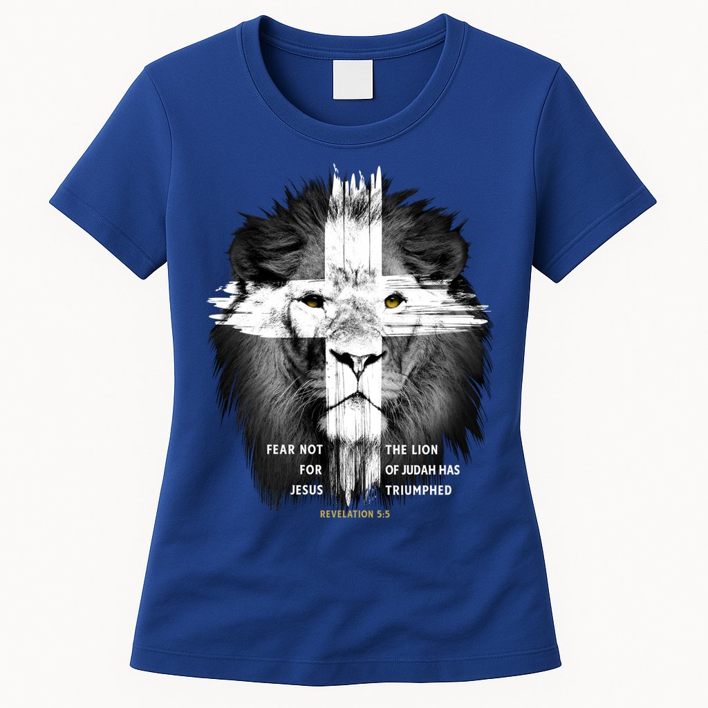 Lion Cross Jesus Christian Lord God Believer Gift Womens T-Shirt