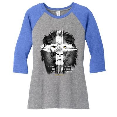 Lion Cross Jesus Christian Lord God Believer Gift Women's Tri-Blend 3/4-Sleeve Raglan Shirt