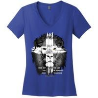 Lion Cross Jesus Christian Lord God Believer Gift Women's V-Neck T-Shirt