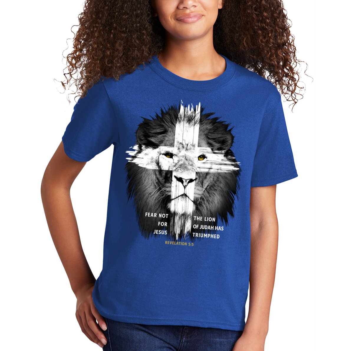 Lion Cross Jesus Christian Lord God Believer Gift Kids T-Shirt